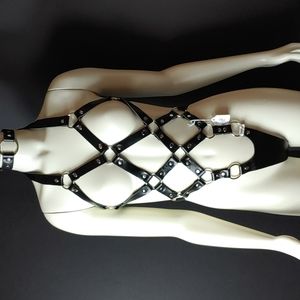 NWT Genuine Leather Cage Body Bondage Belt Body Harness